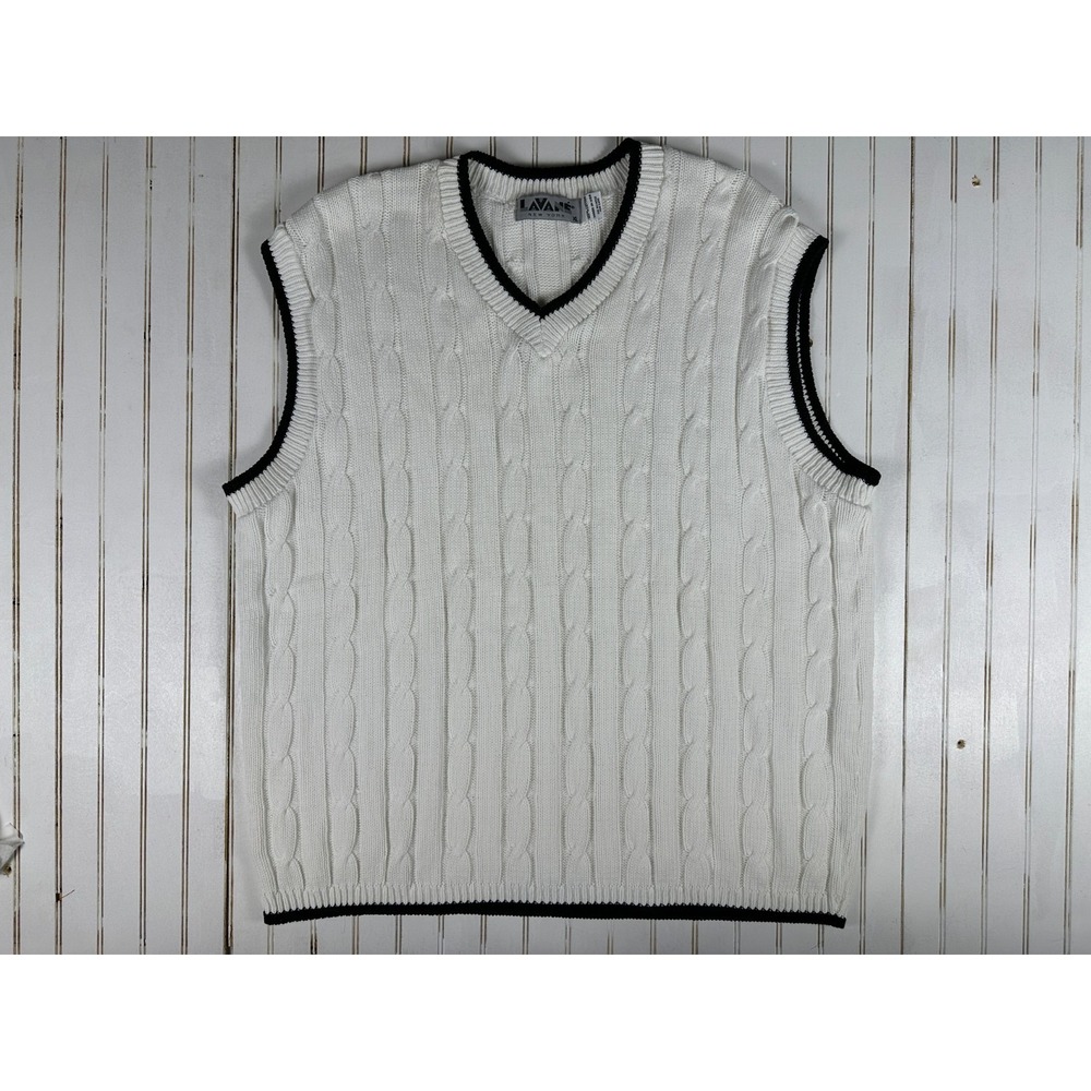 Vintage Style Cable Knit Sweater Vest Mens XL Grandpa Core Preppy Cream Cotton